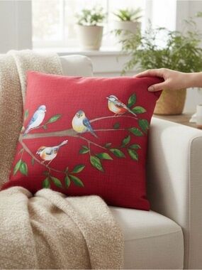 Jordan Outdoor Pillow With Red Birds on Branch